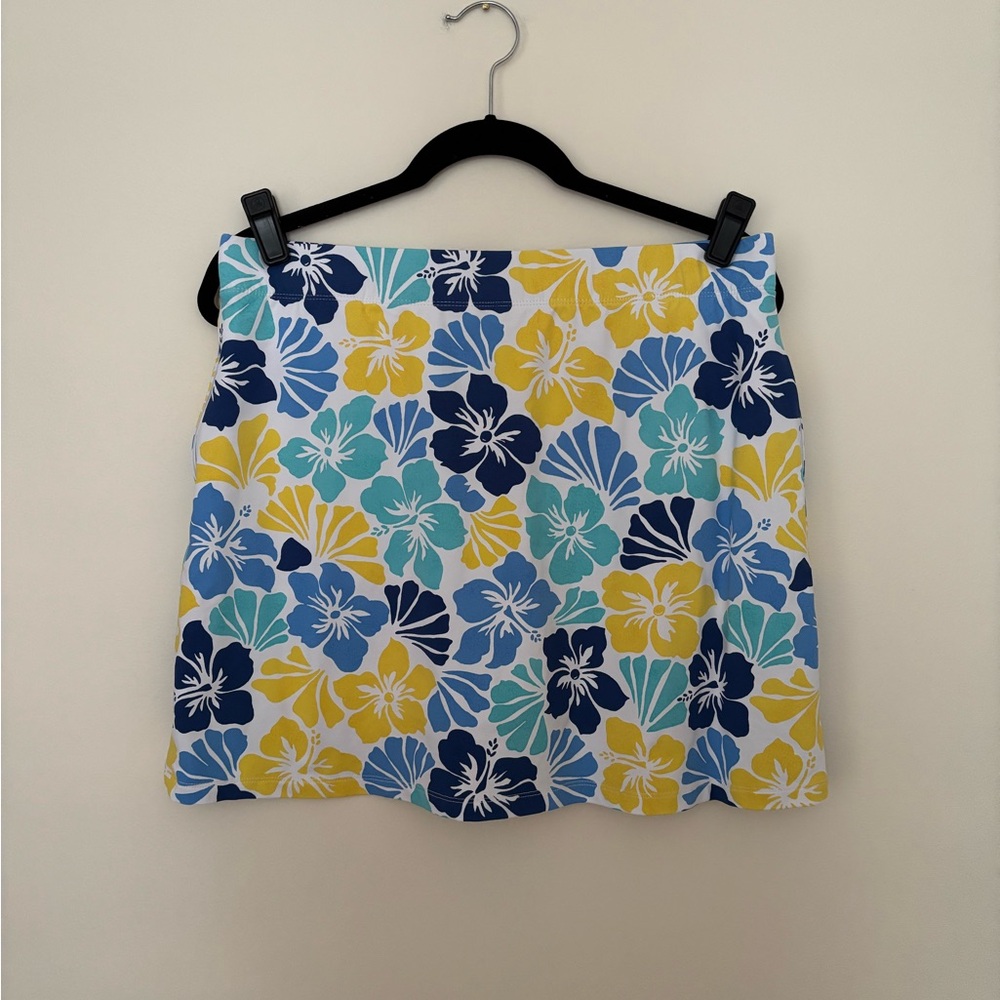 Women's Floral Print Skort in Blue, Yellow & Teal